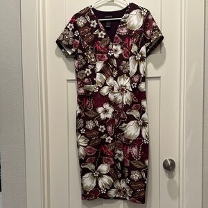 Enfocus Studio Burgundy and Cream Floral Midi Dress